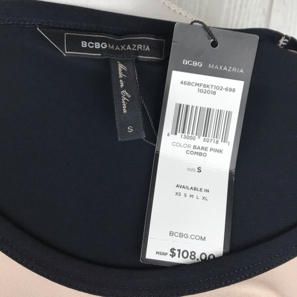 BCBG MaxAzria high low hem scoop neck tunic top long sleeve color block - Picture 5 of 6